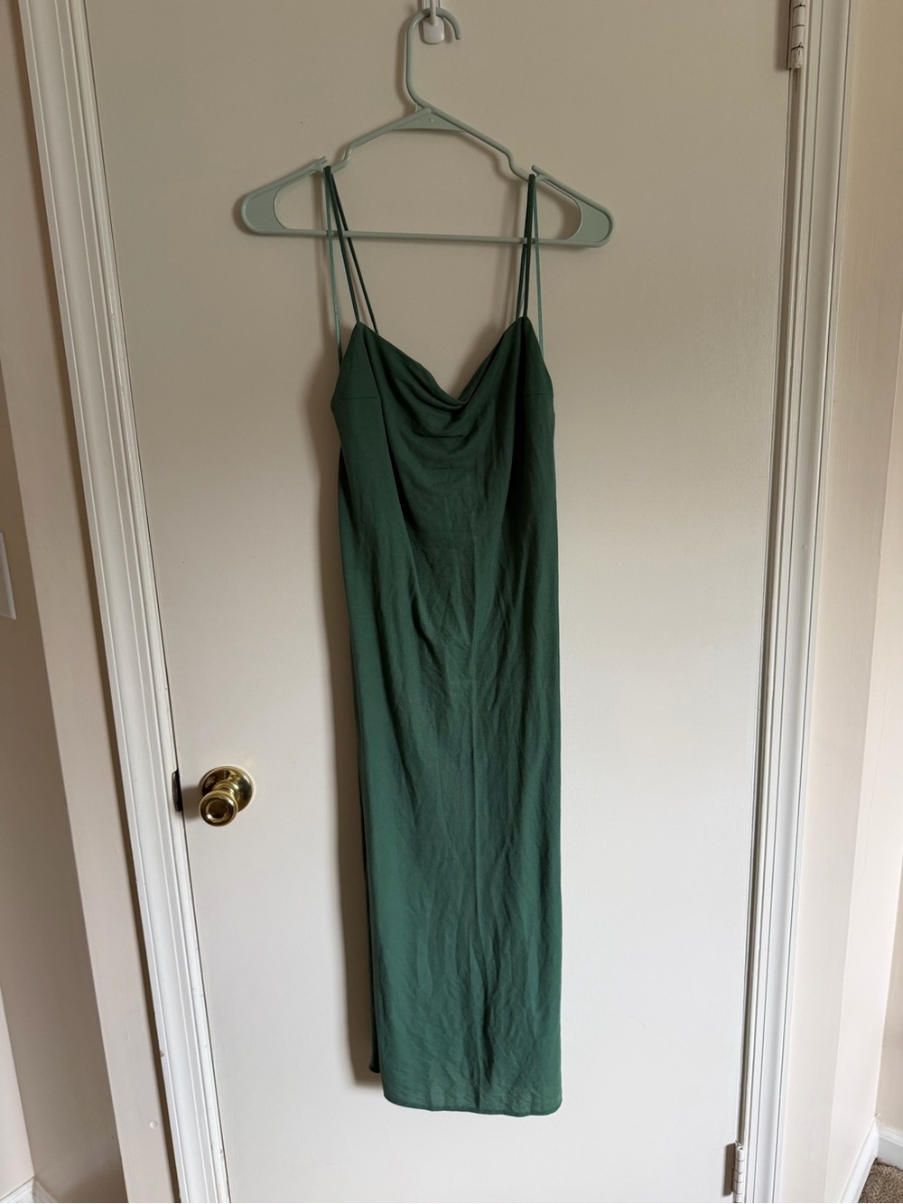 Zara Forest Green Cowl Neck Midi Slip Dress linen blend